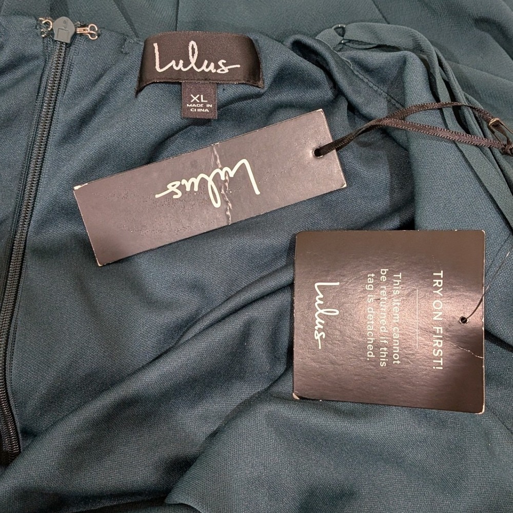 Lulus Mythical Kind of Love Formal Dress XL Dark Green Chiffon Maxi Prom Wedding - Picture 7 of 9